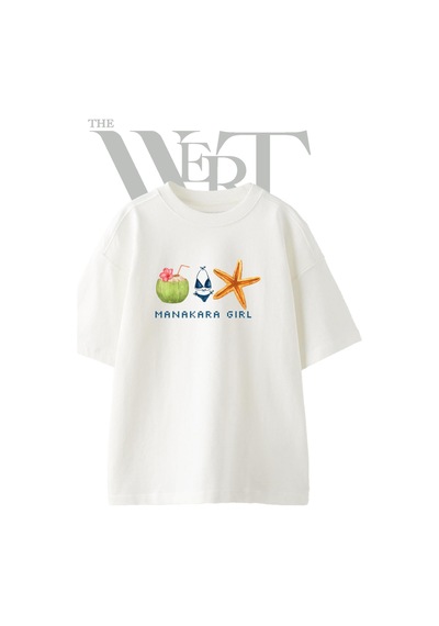 Thewert Coconut Bikini Starfish Tasarım Baskılı Ünisex Beyaz Oversize T-shirt