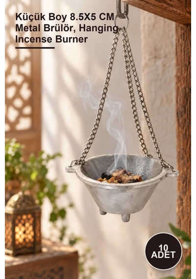 10 Adet Metal Askılı Tütsü Brülörü Küçük Boy 8.5x5 Cm Metal Brülör, Hanging Incense Burner