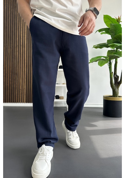 Edwox Erkek Beli Düğmeli Pantolon Lacivert Edw469