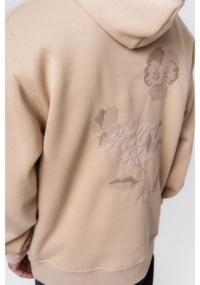 Respire Erkek Far From Basic Nakışlı Kapüşonlu Oversize Hoodie Bej