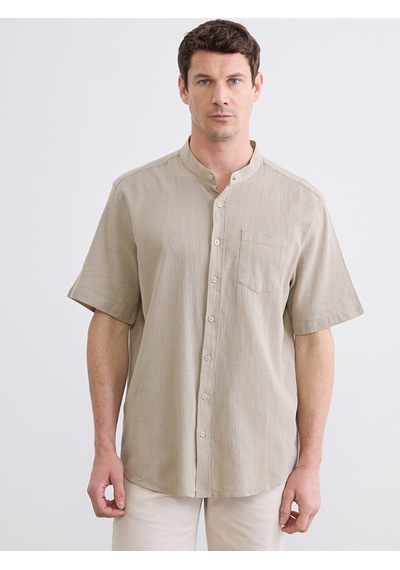 Lcwaıkıkı Classic Bej Regular Fit Keten Görünümlü Erkek Gömlek