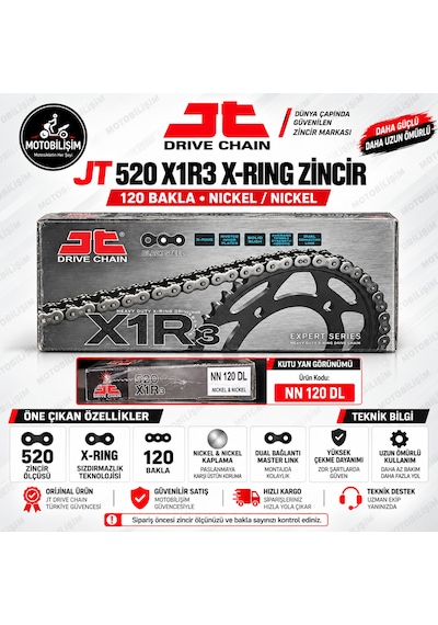 Motosiklet Zinciri 520 X-ring 120 Bakla Jt X1r3 Nickel Güçlendirilmiş Zincir