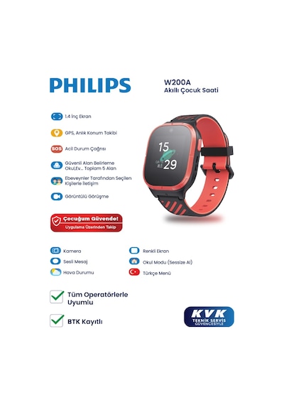 Philips W200A 1.22" Akıllı Çocuk Saati (Distribütör Garantili)