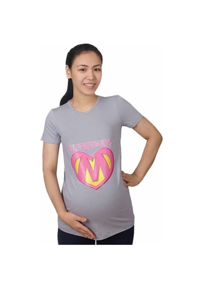 Mummy's Baby Hamile Tişört Super Mom Gri 8713