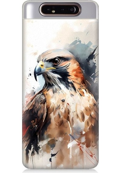 Samsung Galaxy A80 Uyumlu Siyah Beyaz Asil Kartal Desenli Silikon Kılıf