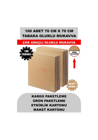 100 Adet 70cm X 70cm Baskısız Tabaka Oluklu Mukavva, Çocuk Etkinlik Kartonu, Maket Kartonu, Kargo Kartonu