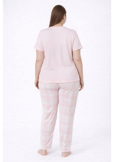 Pemilo Kadın 2005-12 Büyük Beden Kısa Kol Likralı Pijama Takımı SOMON