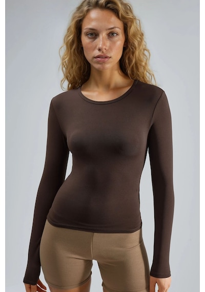 Hiccup Busem Slim Fit Yuvarlak Yaka Uzun Kollu Bluz Kahve Kahvesi