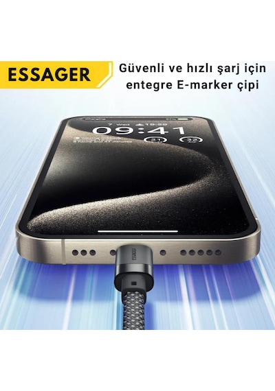Essager 1 Metre Pd 100w Manyetik Süper Hızlı Type C To Type C Şarj Data Kablosu, Akım, Isı Korumalı