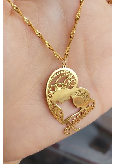925 Ayar Gümüş 24 Ayar Altın Kaplama Annem Yazılı Kolye Gold