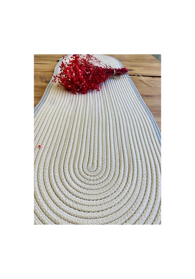 Jüt, Hasır, Dekoratif Masa Örtüsü, Runner 35x100 Cm, Amerikan Servis, Sehpa Örtüsü, Bohem Tarzı Krem Gri Krem Gri