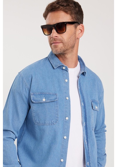 Tudors Erkek Relax Fit Rahat Kesim Spor Yaka Çift Cep Kapaklı Denim Gömlek-37941 Açık Mavi Tudors Erkek Relax Fit Rahat Kesim Spor Yaka Çift Cep Kapaklı Denim Gömlek-37941 Açık Mavi