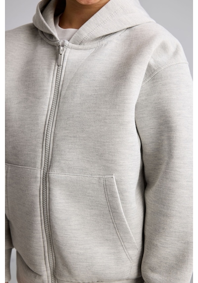 Defacto Fermuarlı Kapüşonlu Basic Sweatshirt Hırka Erkek Çocuk I3124a826augr210 Gri-gr210
