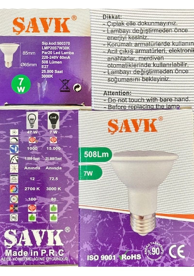 Şavk 7w 3000k Sarı Işık Par20 E27 Duylu Led Spot Ampul
