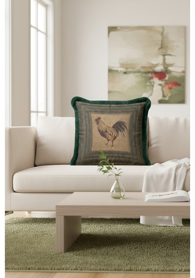 Retro Tavuk Figürlü Saçaklı Yastık Kılıfı - Country Vintage Haki Yeşil Püsküllü Kırlent Kılıfı Pastel Göl Yeşil Retro Tavuk Figürlü Saçaklı Yastık Kılıfı - Country Vintage Haki Yeşil Püsküllü Kırlent Kılıfı Pastel Göl Yeşil