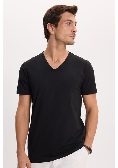 Tudors Erkek Slim Fit Dar Kesim Pamuklu Yumuşak Dokulu Likralı Esnek Kumaş Düz Basic Siyah V Yaka Tişört-16654 Tudors Erkek Slim Fit Dar Kesim Pamuklu Yumuşak Dokulu Likralı Esnek Kumaş Düz Basic Siyah V Yaka Tişört-16654