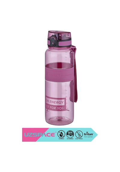 Uzspace 1000ml Silikon Gövdeli El Askılı Tritan Su Matarası Pembe Pembe - Gri