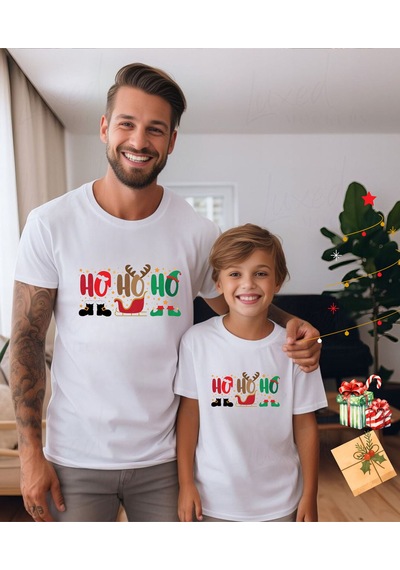 Aselinda Ho Ho Ho Baskılı Christmas Yılbaşı Tişört-aile Kombin Tişört Kombin Yapmak İçin Ürün Ekleyiniz Beyaz
