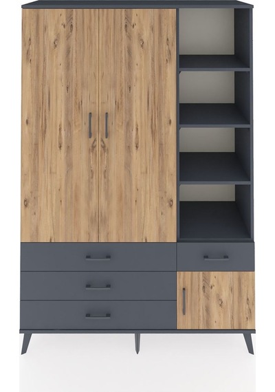 Hyperion Dolap 5 Raflı 4 Çekmeceli Tek Askılı 132x44x195 Antrasit-çam/antrasit Atlas Çam/antrasıt Hyperion Dolap 5 Raflı 4 Çekmeceli Tek Askılı 132x44x195 Antrasit-çam/antrasit Atlas Çam/antrasıt