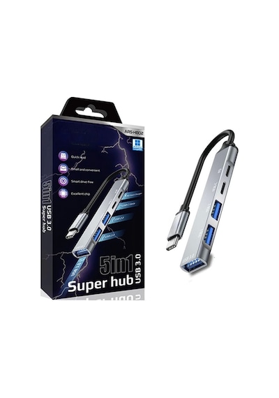 5in1 Metal Usb Hub Yüksek Hızlı Çoklayıcı, 5 Bağlantı Noktalı, Dayanıklı Ve Taşınabilir Tasarım Lisinya