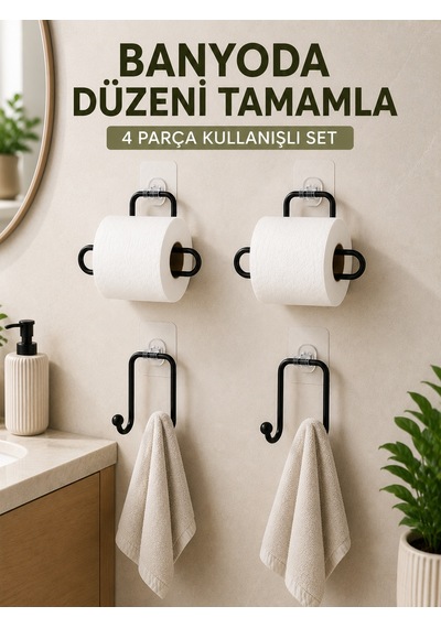 Banyo Ve Mutfak İçin 4 Parça Set 2 Adet Kağıtlık 2 Adet Havlu Askısı Çok Renkli
