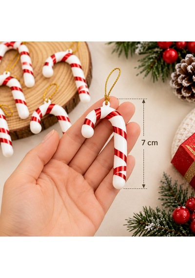 Yılbaşı Çam Ağacı Süsü Baston Şeker 7 Cm - Kırmızı Beyaz Şeker Kamışı Tepe Ve Dal Süsü 6'lı Paket - 9022674274700 Diğer
