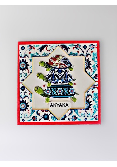 Akyaka Temalı Polyester Kabartmalı Kaplumbağa Desen Magnet 7 X 7 Cm Dekoratif Hediyelik Buzdolabı Süsü Kod:1200