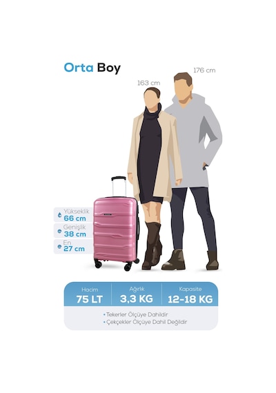 Polo&sky Azra Model Gül Kurusu Pp Polipropilen Kırılmaz Orta Boy Valiz Bavul Gülkurusu