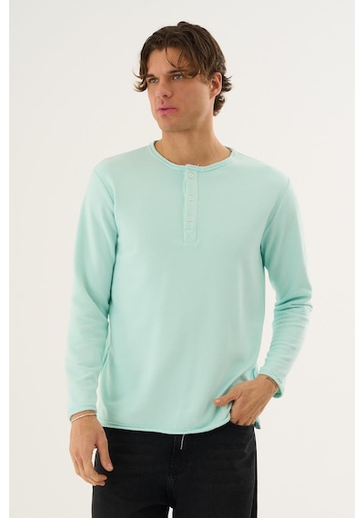 Alexandergardi Waffle Kumaş Düğmeli Yaka Uzun Kollu Sweatshirt Mint