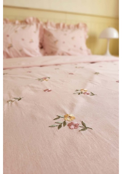Pembe Daisy Glow Çift Kişilik %100 Pamuklu Nevresim Takımı - 4 Parça