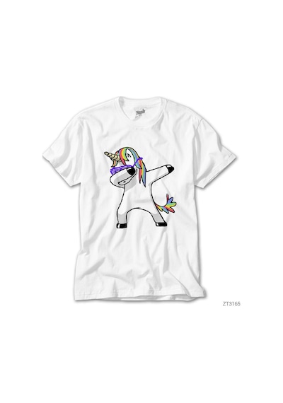 Unicorn Dabbing Beyaz Tişört Beyaz