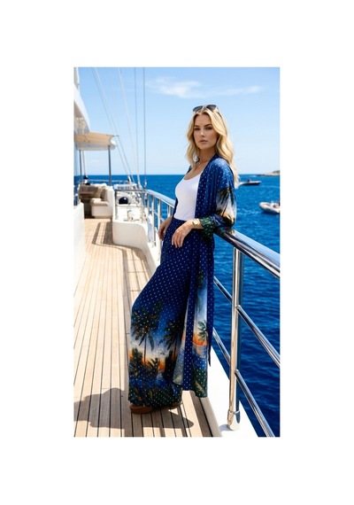 Lila Mare Kimono Takım, Pantolon Ve Kimono Lacivert Lacivert
