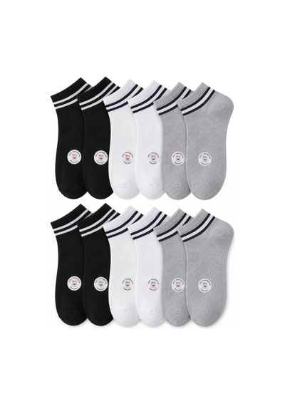 COJans Unisex Çizgili Patik Çorap 6'lı %85 Pamuklu Geri Dönüşüm İplikli, İnce Dikişli Spor Çok Renkli