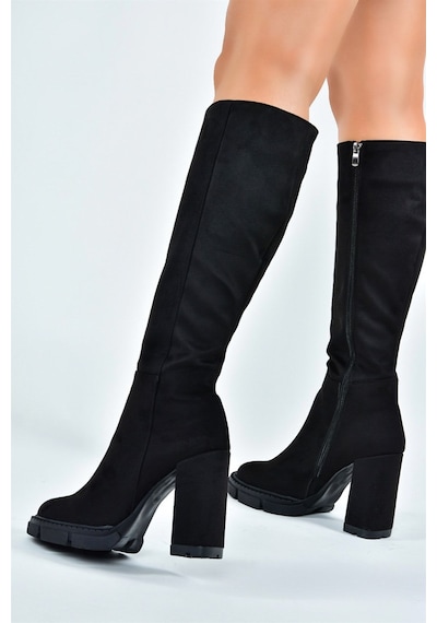 Fox Shoes Siyah Süet Yüksek Topuklu Kadın Çizme L282770102 Siyah