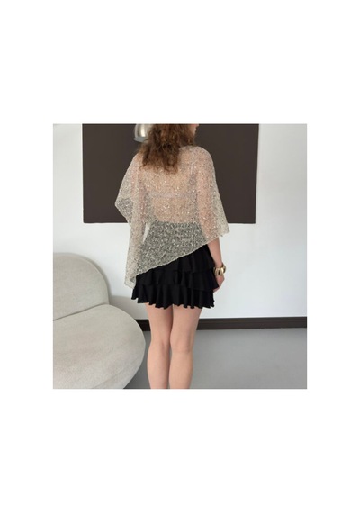 Verymoda Asimetrik Kesim Yarasa Kol Pullu Bluz D3118 Taş