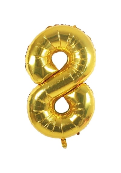 Folyo Balon 8 Rakamı Helyum Balon 36 Cm Gold Renk - 8 Yaş Balonu - 8 Yaş Balon -8 Rakam Balon Çok Renkli