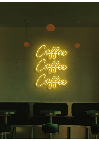 Coffee Coffee Coffee Yazılı Neon Tabela Sarı