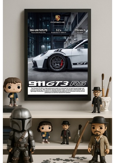 Porsche 911 Gt3 Siyah Ahşap Çerçeveli Poster, Dekoratif Araba Duvar Tablosu