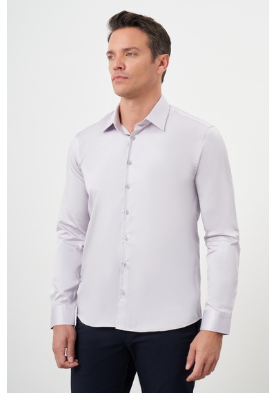 Morven Erkek Gri Pamuk Düz Desen Sert Yaka Slim Fit Gömlek 24mc004111100 Gri