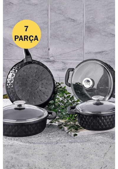Taç Carabella Döküm 7 Parça Tencere Seti Siyah 3817