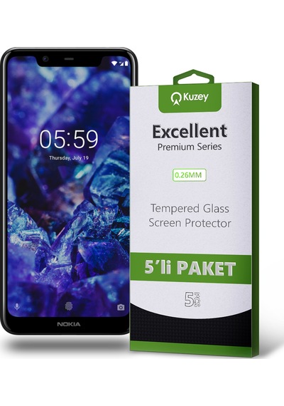 Nokia 5.1 Plus ile Uyumlu Temperli Ekran Koruyucu Kırılmaz Cam Ekonomik 5'li Paket