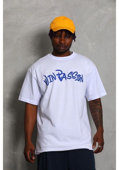 Erkek Baskılı Tişört Kısa Kol Bisiklet Yaka Oversize T-shirt - Beyaz