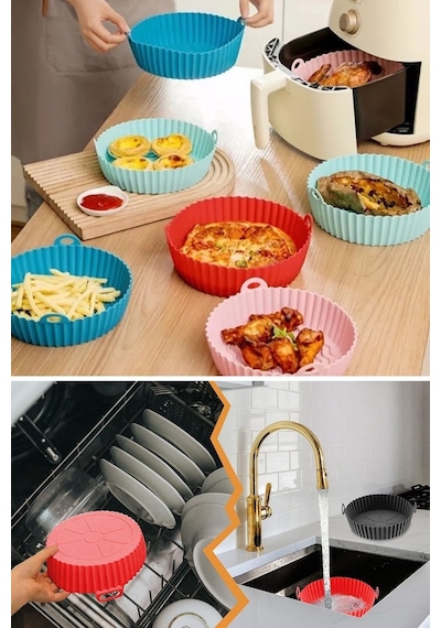 Buffer Renkli Isıya Dayanıklı Yıkanılabilir Silikon Fırın Ve Airfryer Yuvarlak Pişirme Matı 20 Cm Diğer