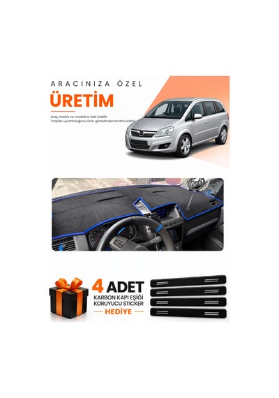 Opel Zafira B 2004-2011 Uyumlu Torpido Koruma Örtüsü Oto Kılıfı - Siyah Mavi