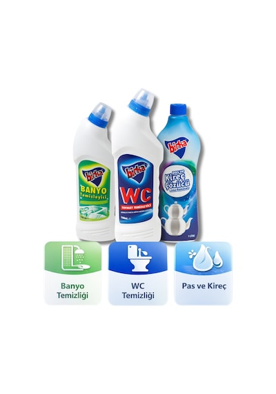 Birka 3 Lü Temizlik Seti Wc Tuvalet 750 Ml + Banyo Temizleyici 750 Ml + Pas Ve Kireç Çözücü 1 L 3'lü Set