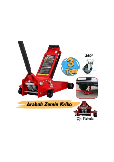 Arabalı Zemin Kriko 3 Ton Alçak Şase Profil Oto Araç Araba Kaldırma Kirko 75-51 Cm Çift Pistonlu