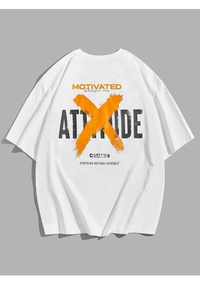 Flood Of Style Erkek Beyaz Motıvated Bisiklet Yaka Tshirt