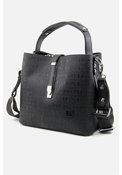 Just Polo Kadın Kabartmalı Ayarlanabilir Askılı Şık El Ve Omuz Çantası Shoulder Bag Ebat: 20 X 22 Cm Siyah
