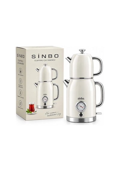 Krem Elektrikli Cam Demlikli Plastik Retro Çay Seti Çaycı Derece Göstergeli 1600w 1.8lt - 1lt Stm-5849 Bx40