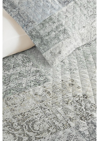 Vintage Patchwork Mavi Tek Kişilik Pike Takımı - Eskitme Bohem Gri 160x220 Cm Kapitone Yatak Örtüsü Kuşluk Yağmur Nüansı